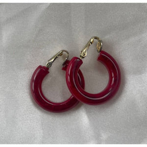 Retro Mid-Century 1960s Red Lucite Hoop Earrings